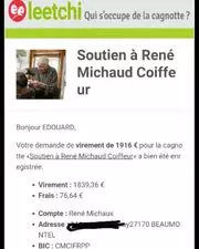 René Michaud a reçu la cagnotte solidaire des coiffeurs hier !